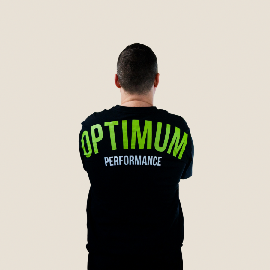 Optimum Performance als fetter Backprint in grün